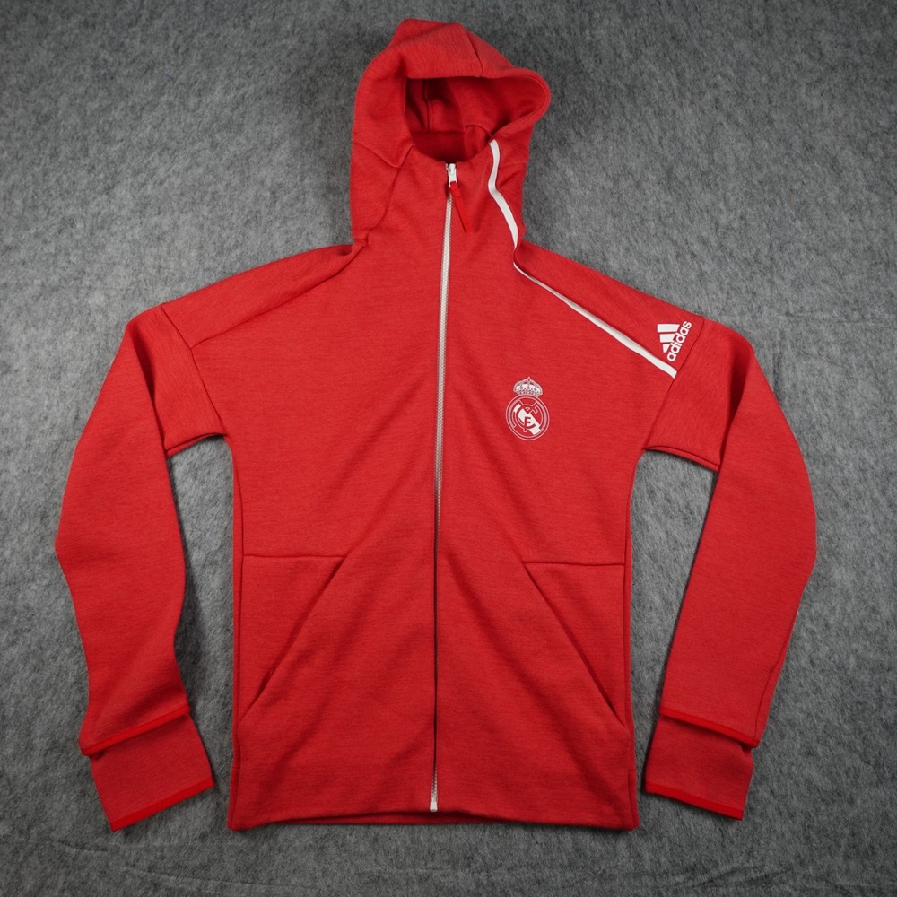 Adidas Jacket Men Small Red Real Madrid ZNE Fast Release Hoodie Full Zip DS8857